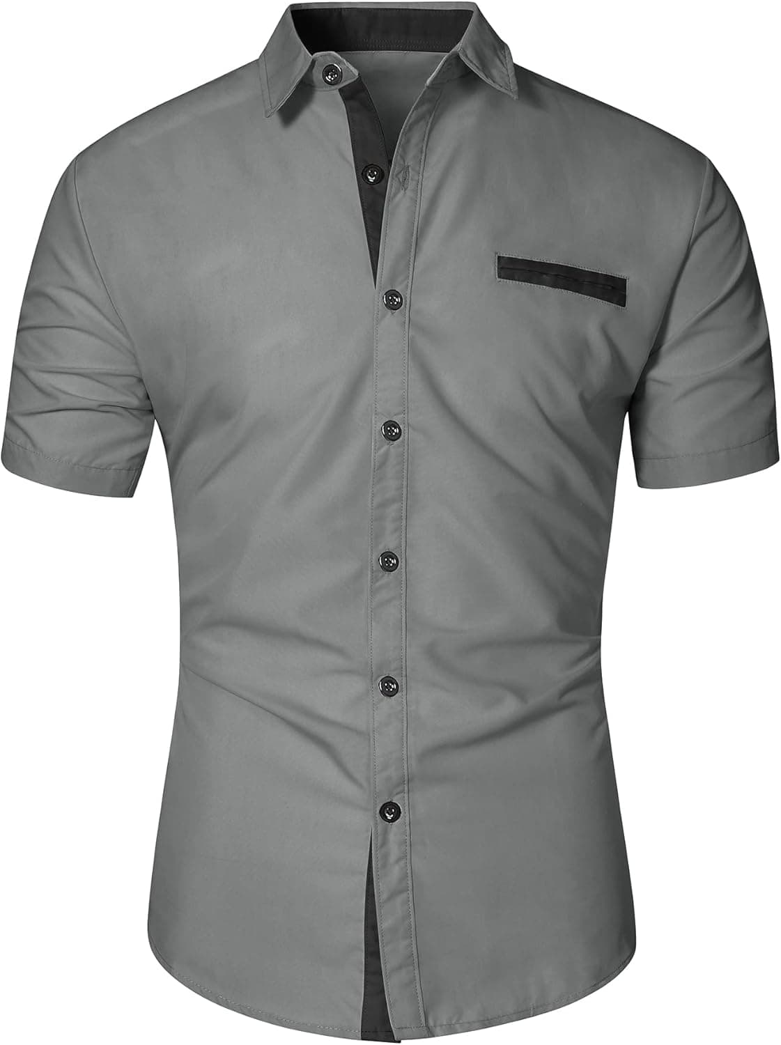 NeedBo Mens Short Sleeve Dress Shirts Slim-Fit Inner Contrast Casual Button Down Shirts