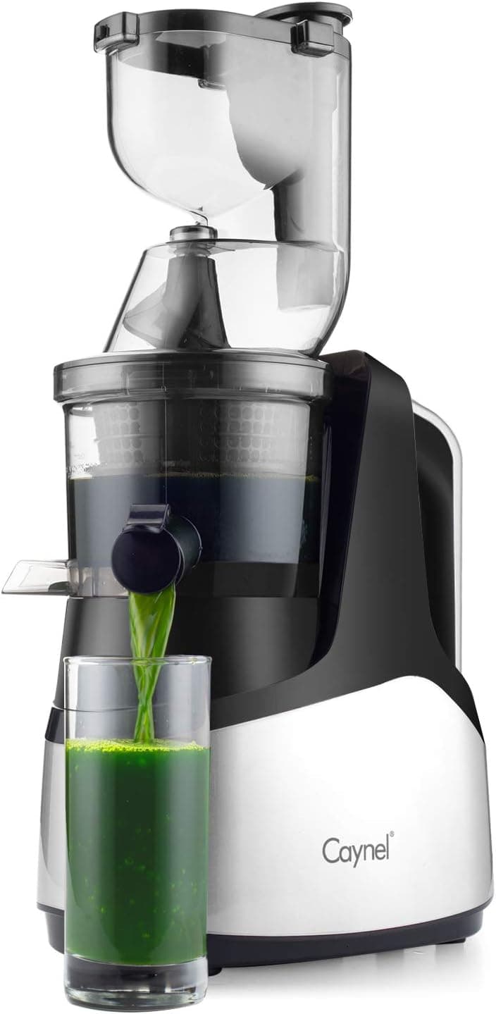 Caynel Slow Masticating Juicer Cold Press Extractor with 3" Wide Chute for Fruits, Vegetables and Herbs, Quiet Durable Motor with Reverse Function, Easy Cleaning High Yield Vertical Juicer