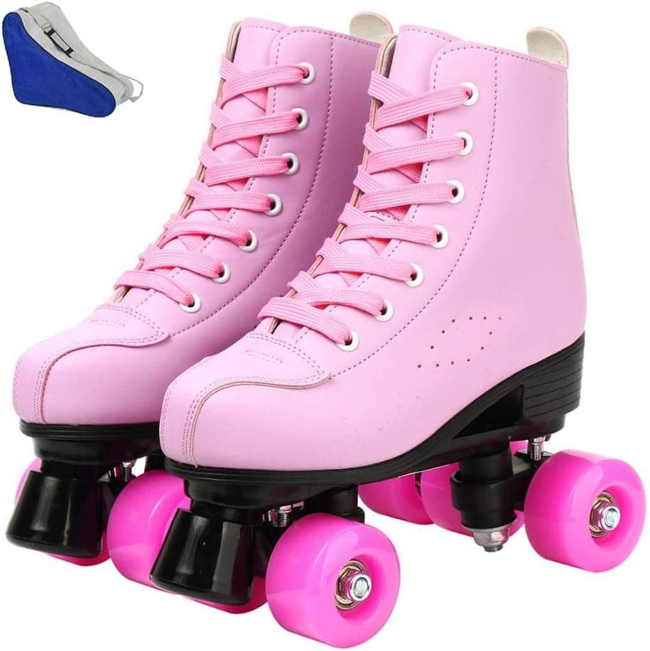 Roller Skates Women High-top Roller Skates Four Wheel Roller Skates Double Row Shiny Roller Skates PU Leather for Outdoor Indoor