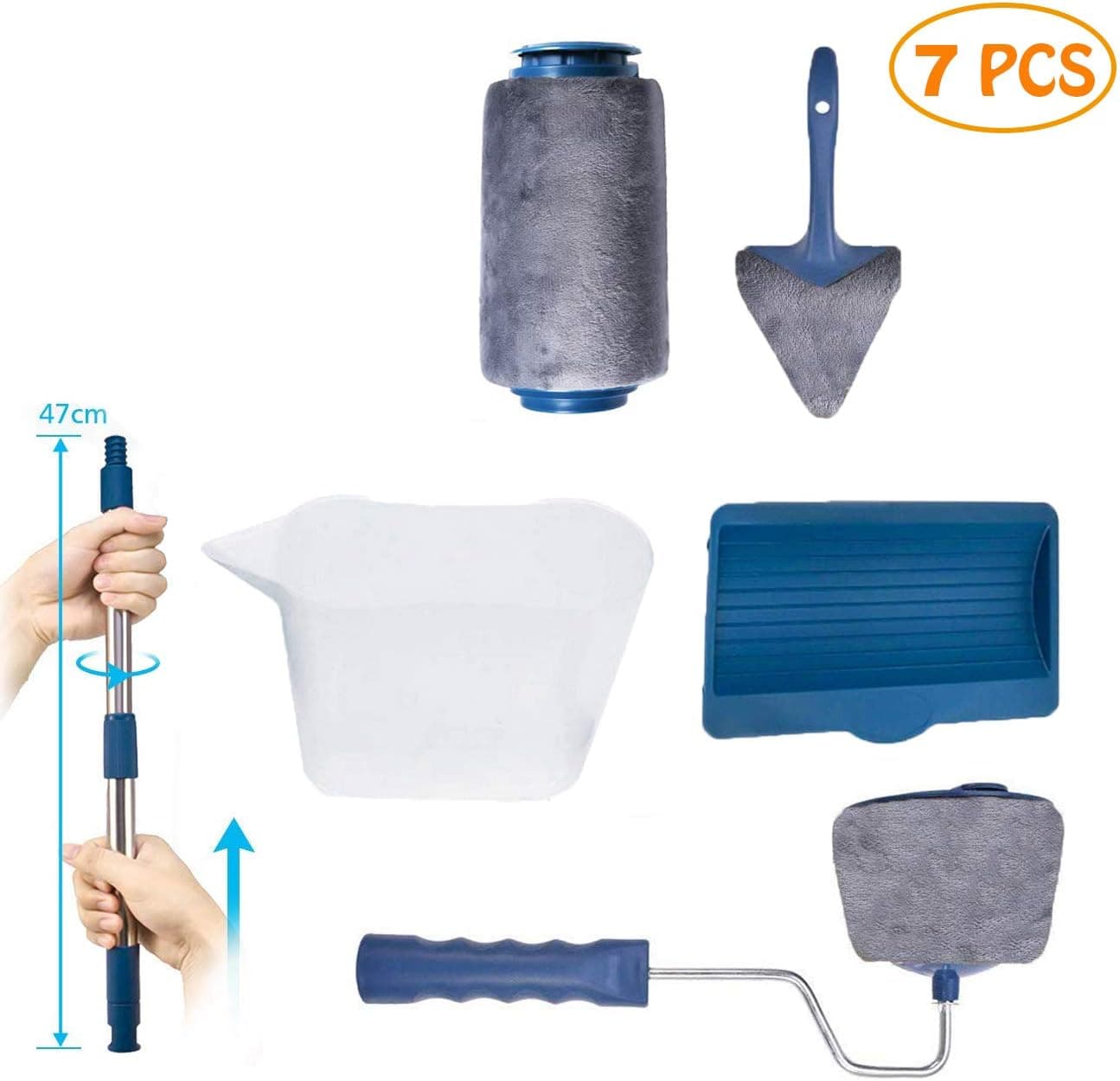 Multifunctional Paint Roller, BlitzSo House Paint Roller Brush Kit with Extendable Rod, Wear Resistant Paint Runner Pro, Wall Painting Brush Set for House,Office(Silver Gray)