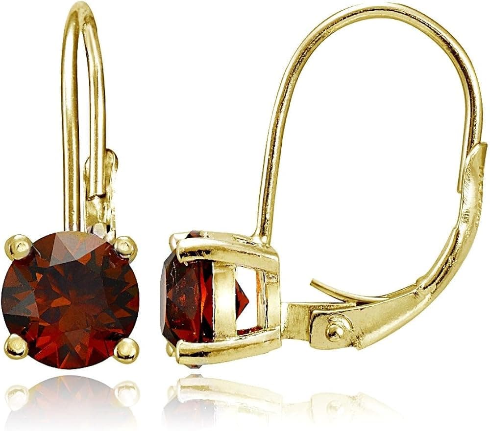 Yellow Gold Flashed Sterling Silver Genuine, Created or Simulated Gemstone 6mm Round Leverback Earrings
