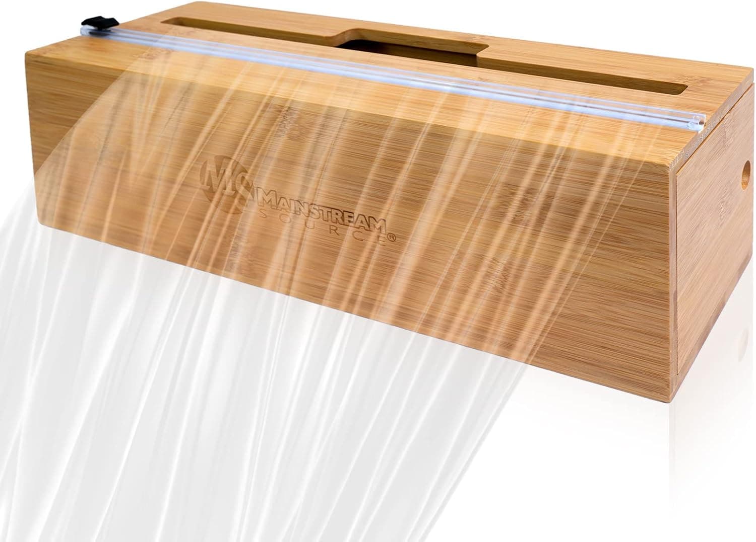 Mainstream Source® Large Bamboo Wrap Dispenser for 1000ft 12in Rolls – Extra Thick Foil and Plastic Wrap Organizer with Cutter & Labels, Works as Foil, Plastic Wrap, Parchment, or Wax Paper Holder