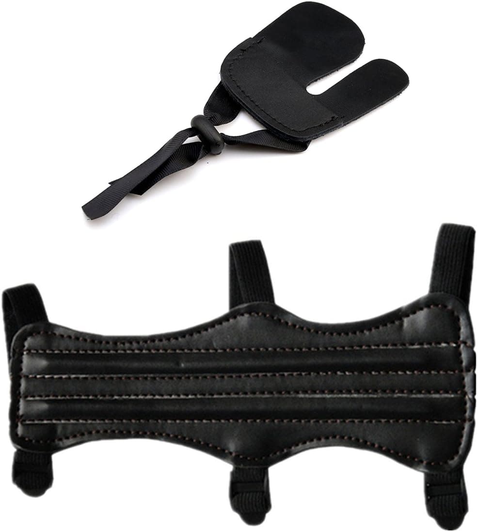 NKTM Archery Arm Guard with Archery Finger Tab,Contain 3 Adjustable Straps,Black