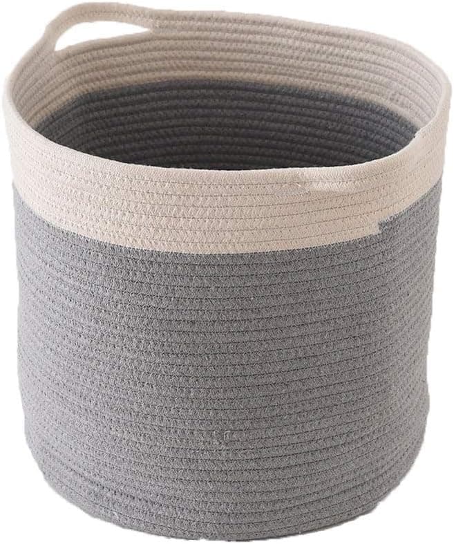 INough Storage Baskets, Collapsible Round Laundry Basket with Cotton Rope Handles, Extra Large Storage Bins for Baby Nursery, Cloth, Toys Storage, Decor -14'' x 15''(Grey)