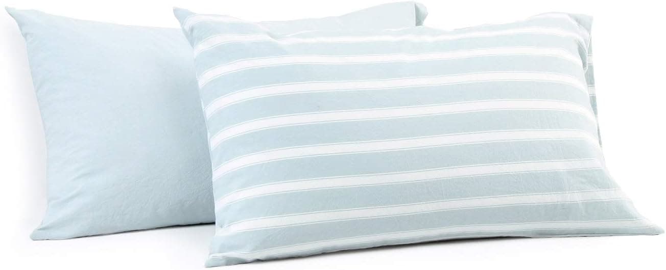 Miu Hin 100% Washed Cotton Pillow Cases, Modern Style Envelope Closure Pillowcase Set of 2, Natural Wrinkled Look Pillowcases (Light Green Mashup, King Size)