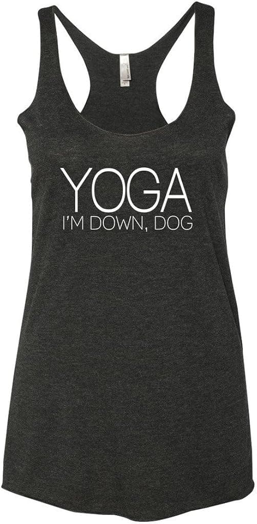 Panoware Women's Funny Workout Tank Top | Yoga I'm Down Dog, Vintage Black, Medium