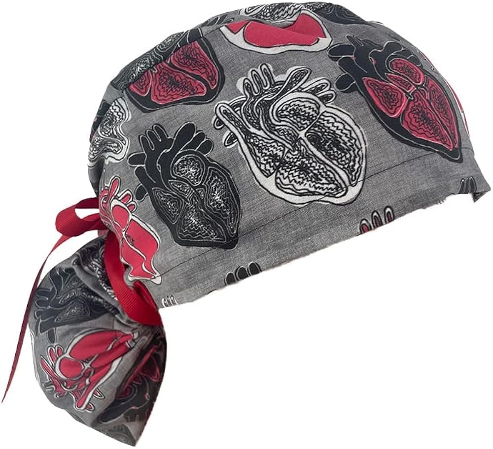 Ponytail Medical Scrub Cap. Anatomical Hearths.- Turn Up Ponytail Scrub Hats, Dr. Hats, Nurses Hats. Scrub Hat for Women & Men tie Back | Working Cap with Holder