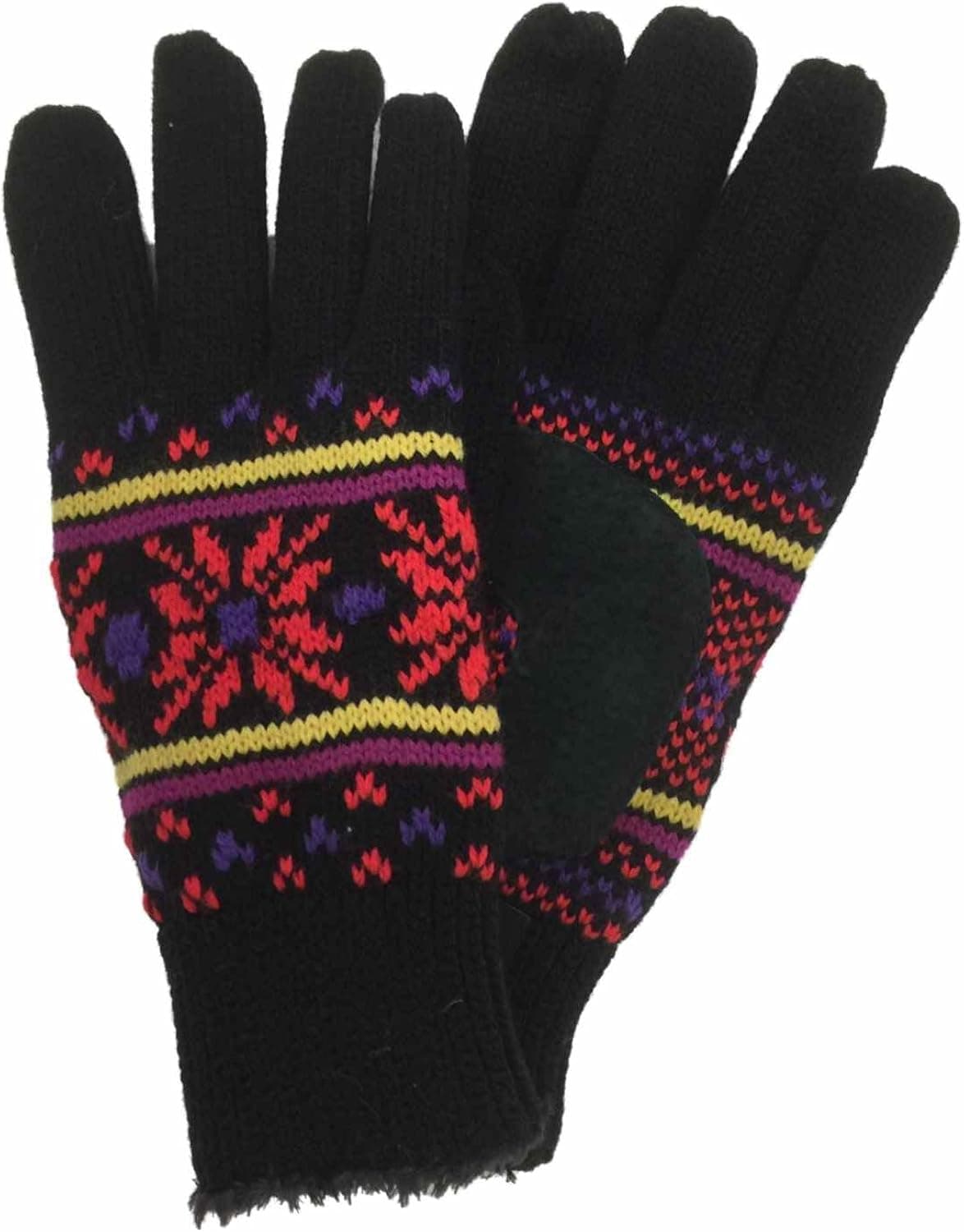 Isotoner Womens Black & Red Snowflake Knit Gloves with Microluxe Lining