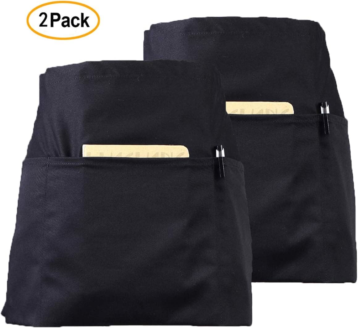 CLOCOR 2 Pockets Waist Apron Black - 2 Pack Waitress Apron