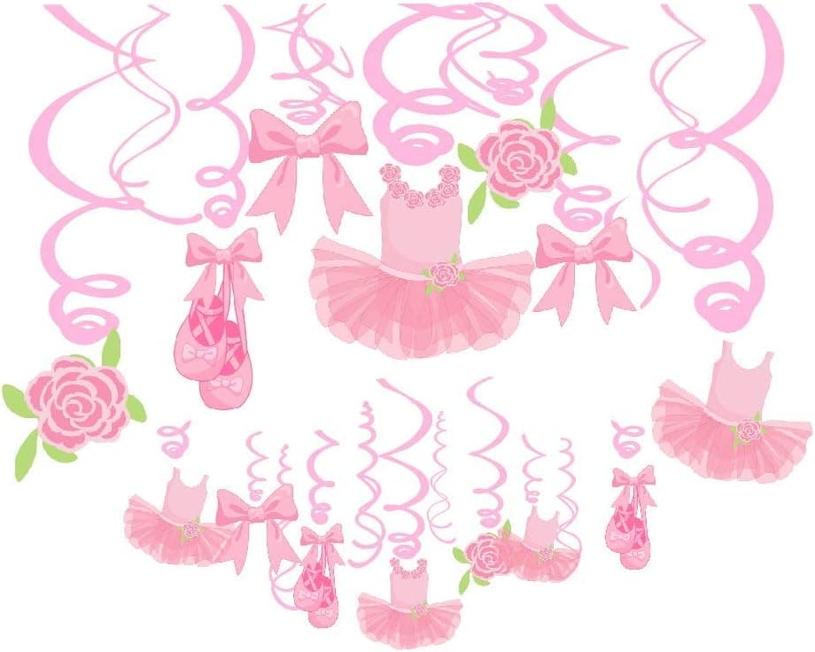 Ballerina Birthday Party Decorations Ballerina Birthday Party Supplies Pink Tutus Ballet Shoes Bow-knot Rose Ballerina Birthday Party Supplies Theme Party - 30Ct Ballerina Hanging Swirl Decorations