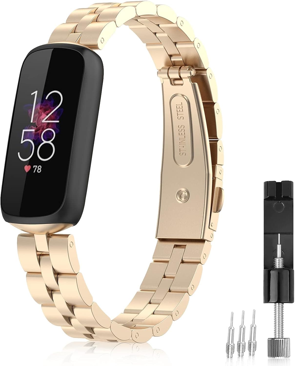 Veezoom Stainless Steel Slim band Compatible with Fitbit Luxe, Adjustable Metal Bracelet Wristband for Fitbit Luxe Fitness Tracker, Luxe Replacement Straps Women Men
