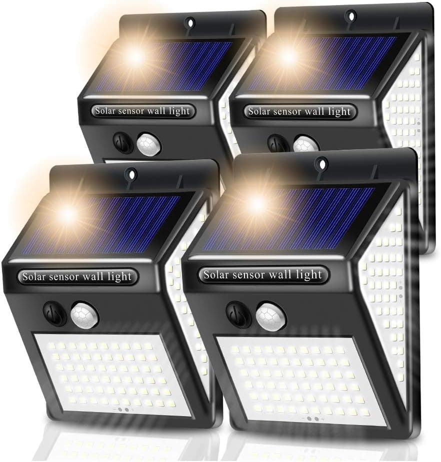 XinGung,[4 group] 144 led，solar motion sensor light outdoor，IP 65 Waterproof Outdoor Lights， outdoor solar lights motion sensor，solar motion lights