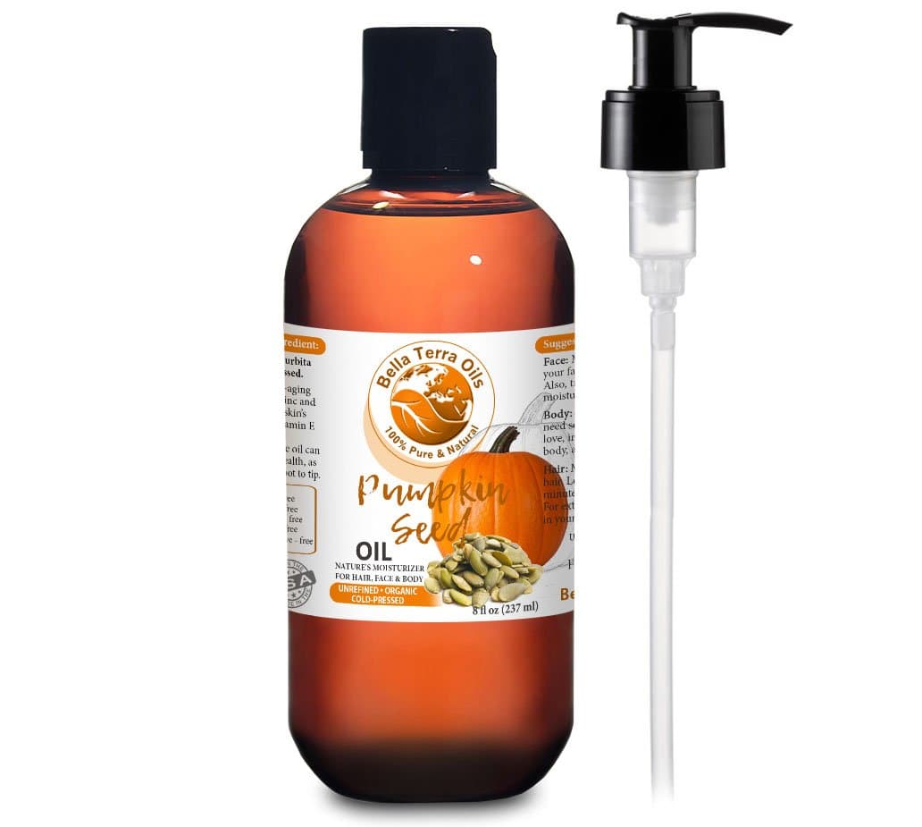 Bella Terra Oils Pumpkin Seed Oil. 8oz. 100% Pure. Cold-pressed. Unrefined. Organic. Chemical-free. Rich in Zinc and Vitamin C. Deeply Hydrating. Natural Moisturizer for Hair, Skin