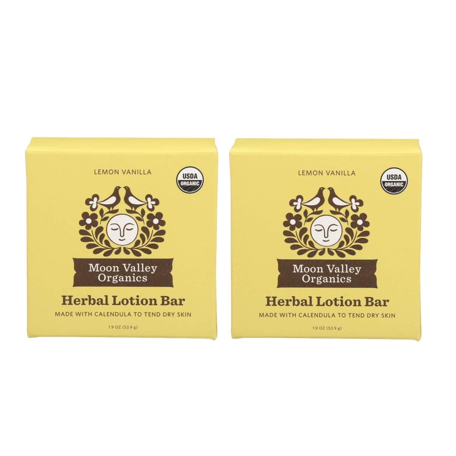 Moon Valley Organics Lemon Vanilla Lotion Bar 2 Pack (Two 1.9 oz Bars) - Vanilla Scented Herbal Solid Lotion Bar - USDA Organic Lotion for Dry and Sensitive Skin - Two Bar Bundle Pack (3.8 oz Total)