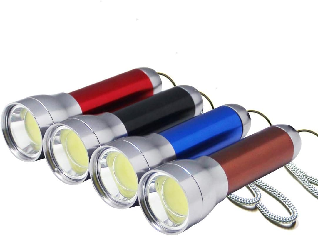 Flashlight COB Aluminium 4-pack Impact Handheld Torch Assorted Colors Use For Hurricane Supplies, Camping, Hiking, Emergency, Hunting