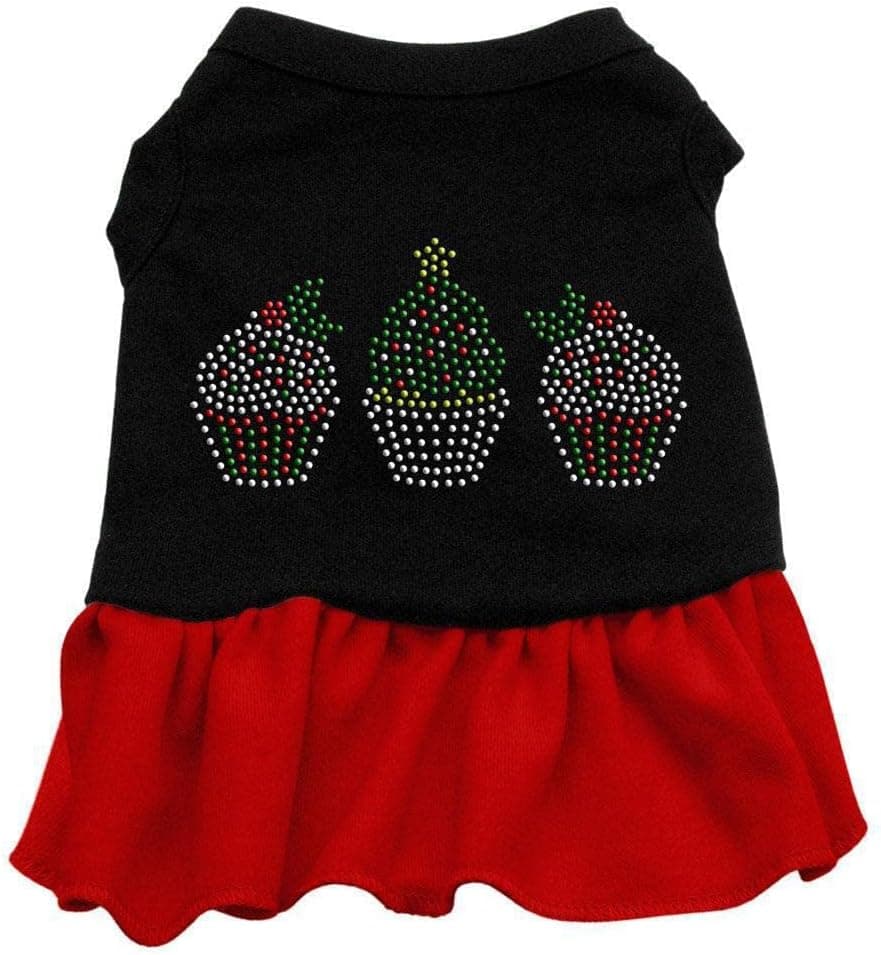 Mirage Pet Products Christmas Cupcakes Rhinestone 10-Inch Pet Dress, Small, Black with Red