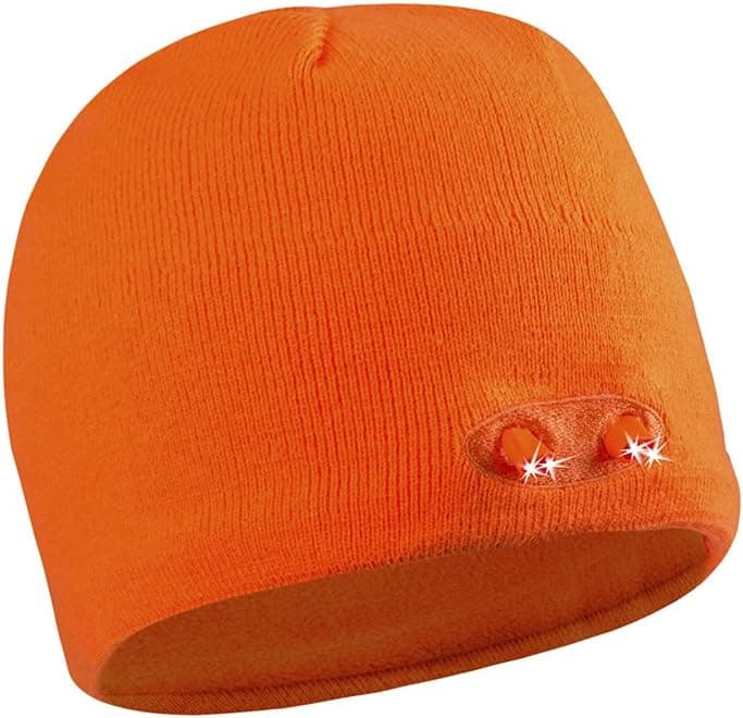 POWERCAP LED Beanie Cap 35/55 Ultra-Bright Hands Free LED Lighted Battery Powered Headlamp Hat - Knit Orange (KB-6908)