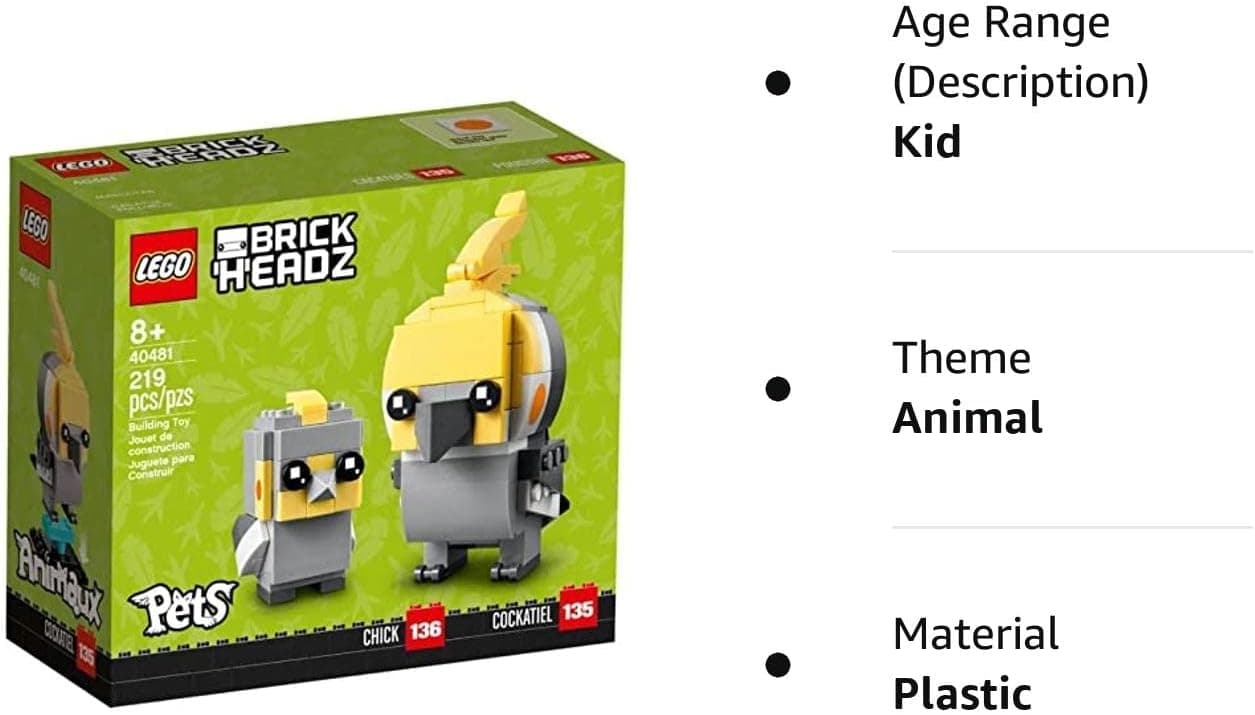 Lego BrickHeadz Pets Dogs, Cats, Fish, Birds or Hamsters (Choose Pet) (Cockatiel 40481)