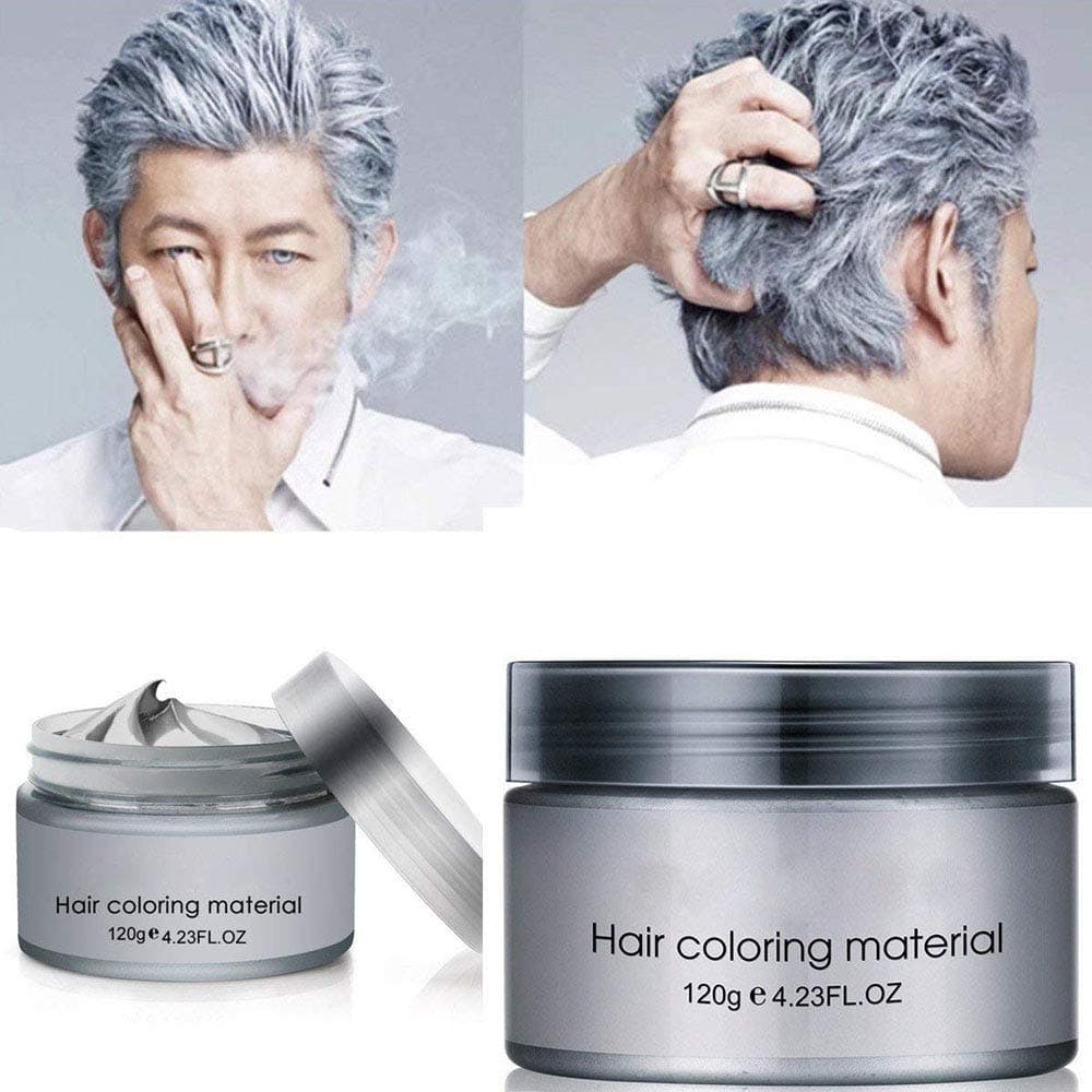 MOFAJANG Hair Coloring Dye Wax, Instant Hair Wax, Temporary Hairstyle Cream 4.23 oz, Hair Pomades, Natural Hairstyle Wax for Men and Women Party Cosplay (Ash Grey)