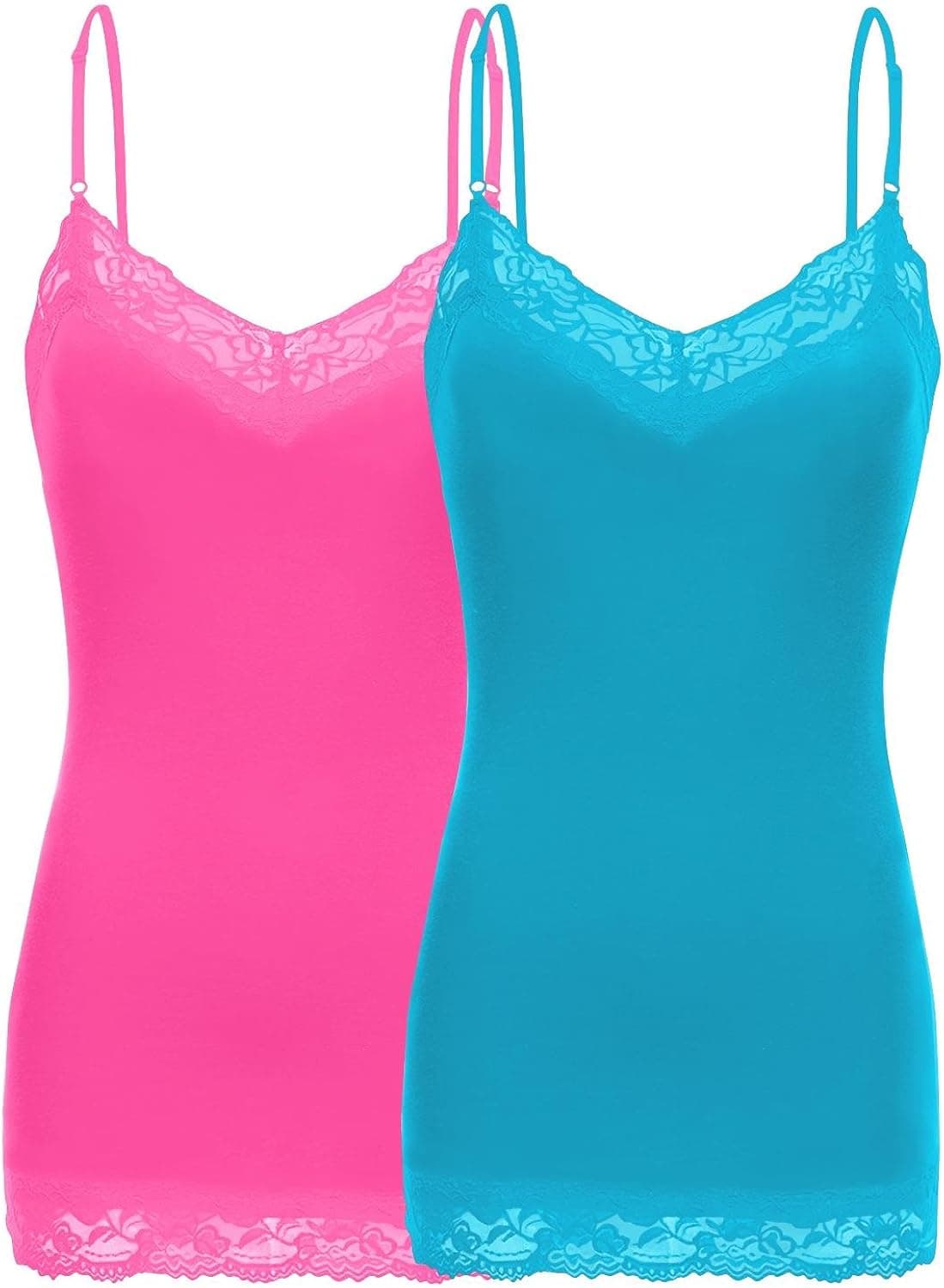 Simlu Lace Camis Cotton Camisole Cami Tank Top Lace Layering Tank Top for Women 301 - 2 Pk Fuchsia / Jade Small