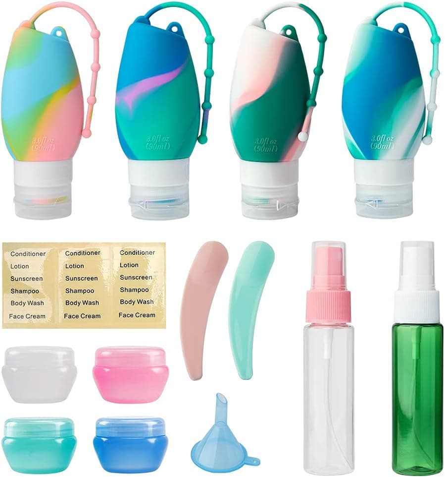 Travel Bottles Set Spray Bottles Cream Jars Travel Shampoo and Conditioner Toiletries Accessories 3oz Leak Leakproof Silicone Travel Bottles for Shampoo Conditioner Lotion Face Body Wash (4s+all)