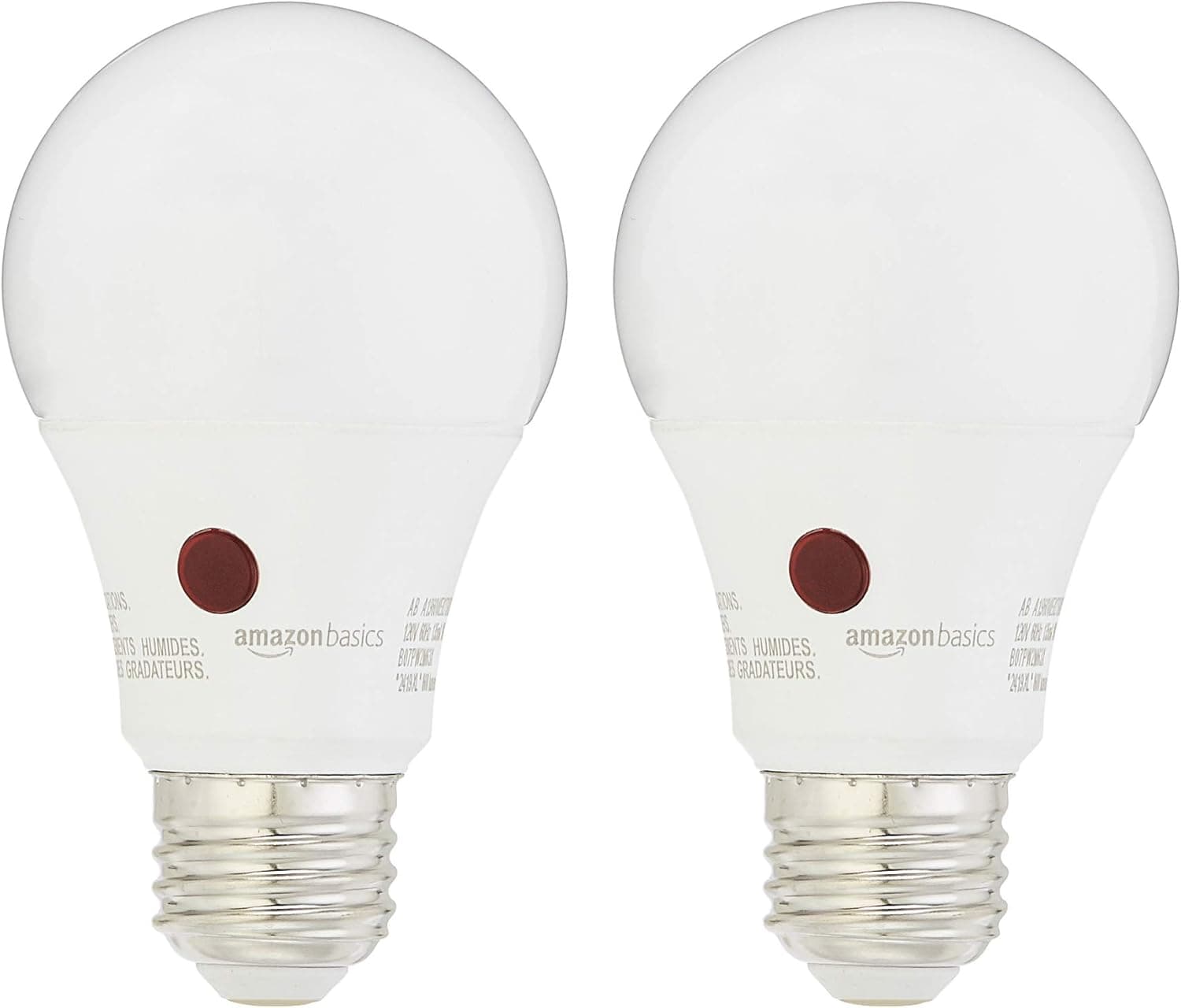 Amazon Basics 60W Equivalent, Soft White, Dusk to Dawn Sensor, Non-Dimmable, A19 LED Light Bulb | 2-Pack