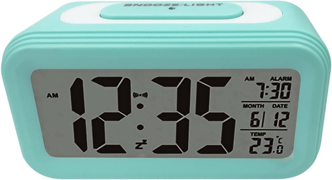 UNIAI Upgrade Version Battery Operated Alarm Clock - Electronic Bedside Alarm Clocks Smart Travel Battery Clock Large LCD Calendar Temperature Display