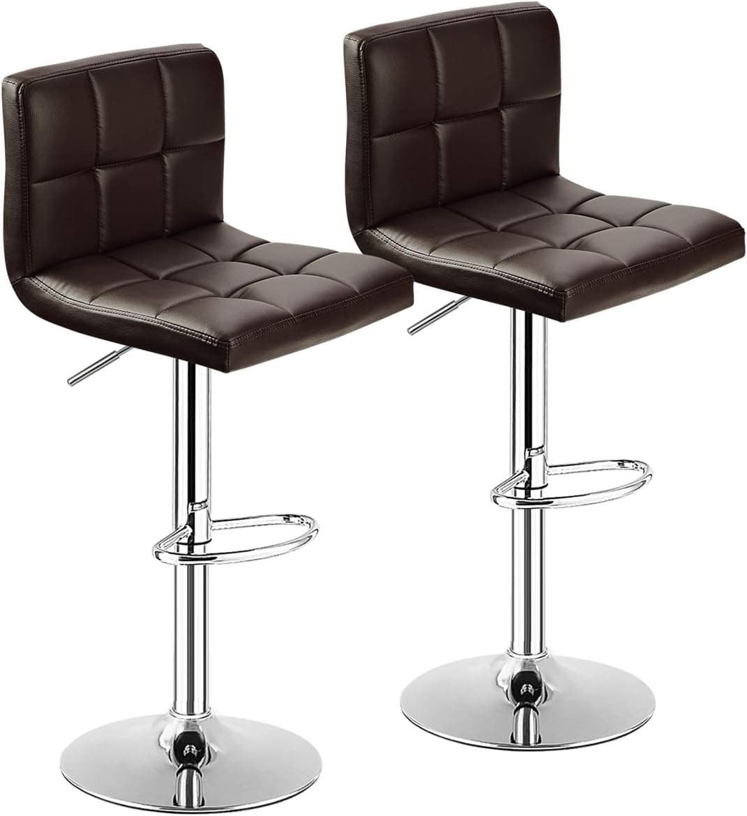 COSTWAY Bar Stool, Modern Swivel Adjustable Armless Barstools, Square Counter Height PU Leather Bar Stools for Kitchen Dining Living Bistro Pub Chair Counter Back Barstool(Brown, Set of 2)