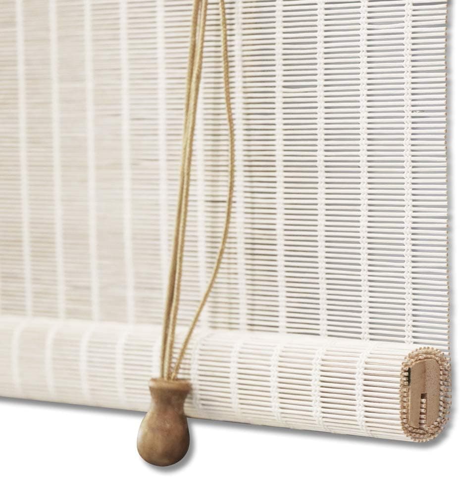 Cordless Bamboo Roman Shades, Light Filtering UV Protection Window Blinds with 6" High Valance, Indoor Roman Blinds with Room Darkening Liner for Windows, Doors, Porch, 72" W x 84" H, Pattern 9