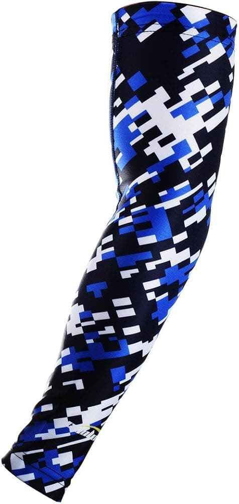 Arm Sleeve, COOLOMG (One Piece) Men Boys UV Protection Compression Elbow Sleeve for Cycling Basketball Baseball Driving Digital Camo Blue Navy Large