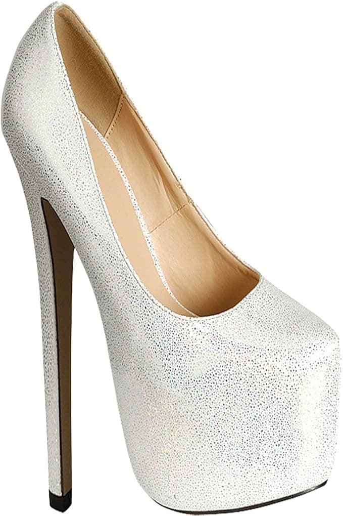 Lolli Couture Diamond Glitter Accent Almond Toe Platform HIGH Heels 55 White