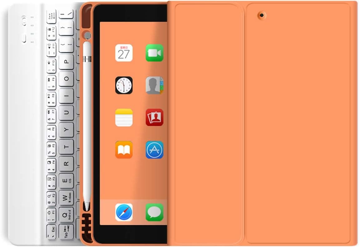 kenke Keyboard Case for iPad Mini 5 2019 / Mini 4 with Pencil Holder,Soft TPU Back Stand Cover with Magnetically Detachable Wireless Keyboard for iPad Mini 5th Generation/Mini 4th Gen 7.9”-Orange