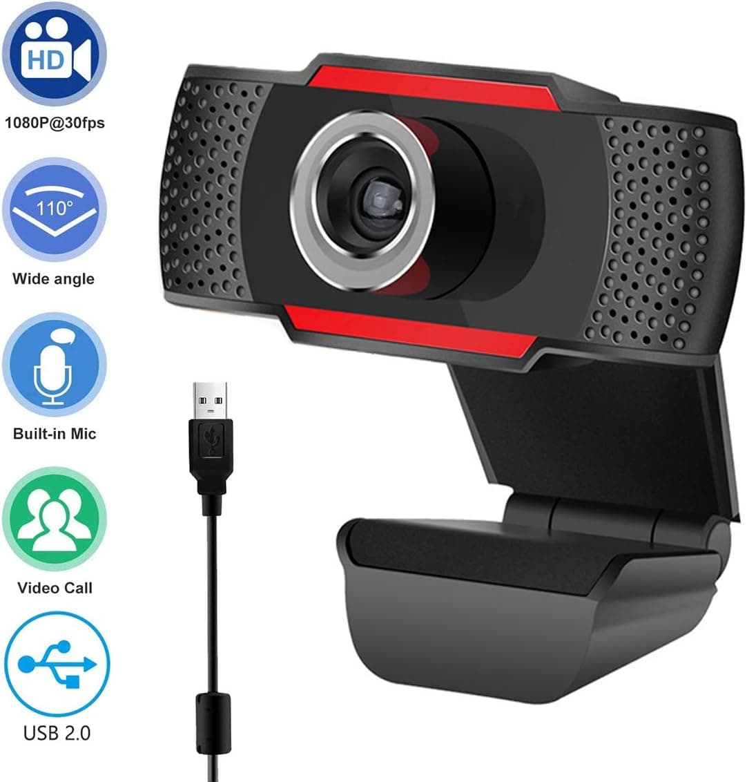 Webcam with Microphone, 1080p Full HD Streaming Webcam, Wide Lens USB Computer Camera, External Laptop Desktop Webcam for Xbox, YouTube, Skype, Video Calling, Recording Conferencing