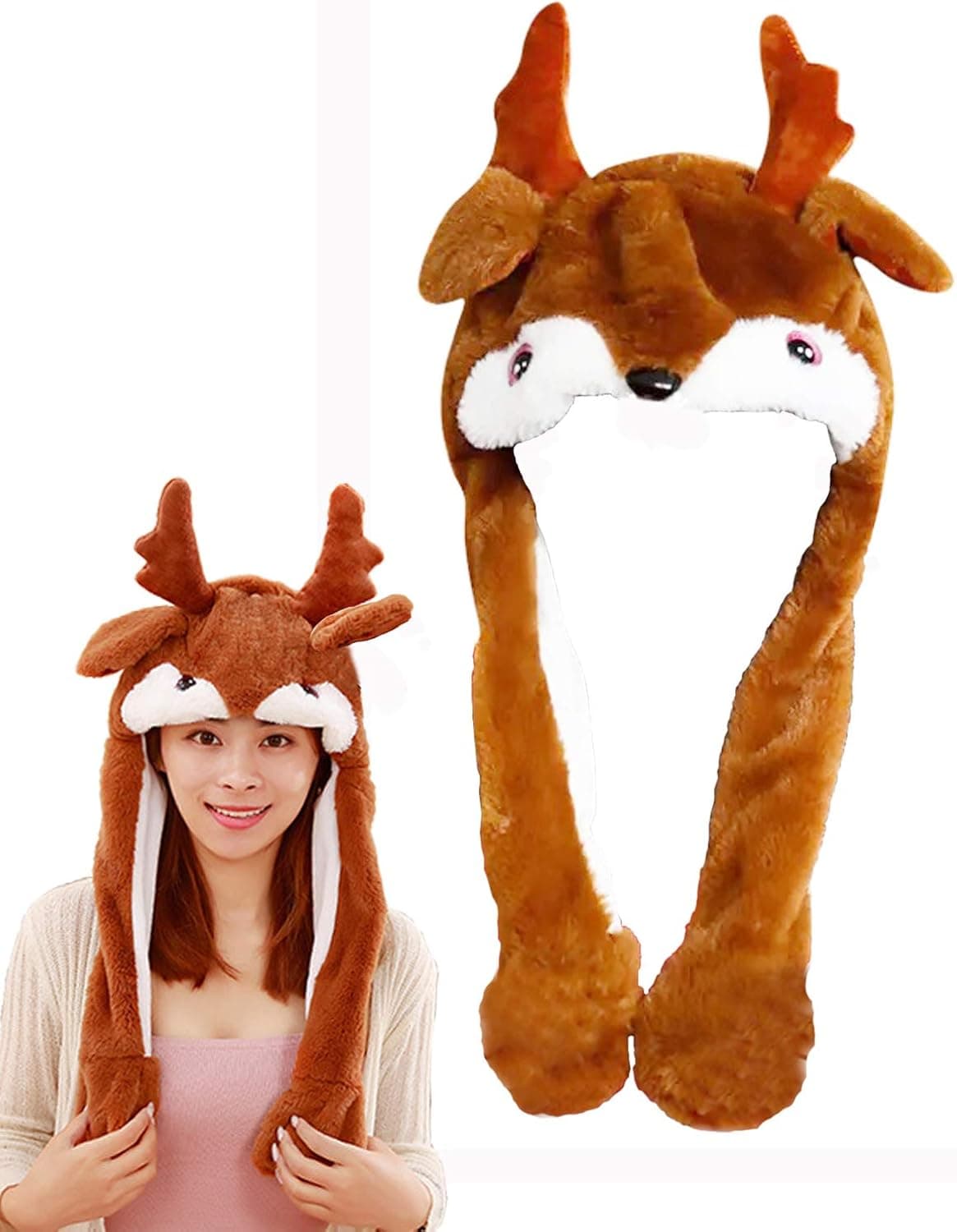 DSHE Party Cosplay Plush Bunny, Reindeer Hat and Hamster Hat with Moving Jumping Ears