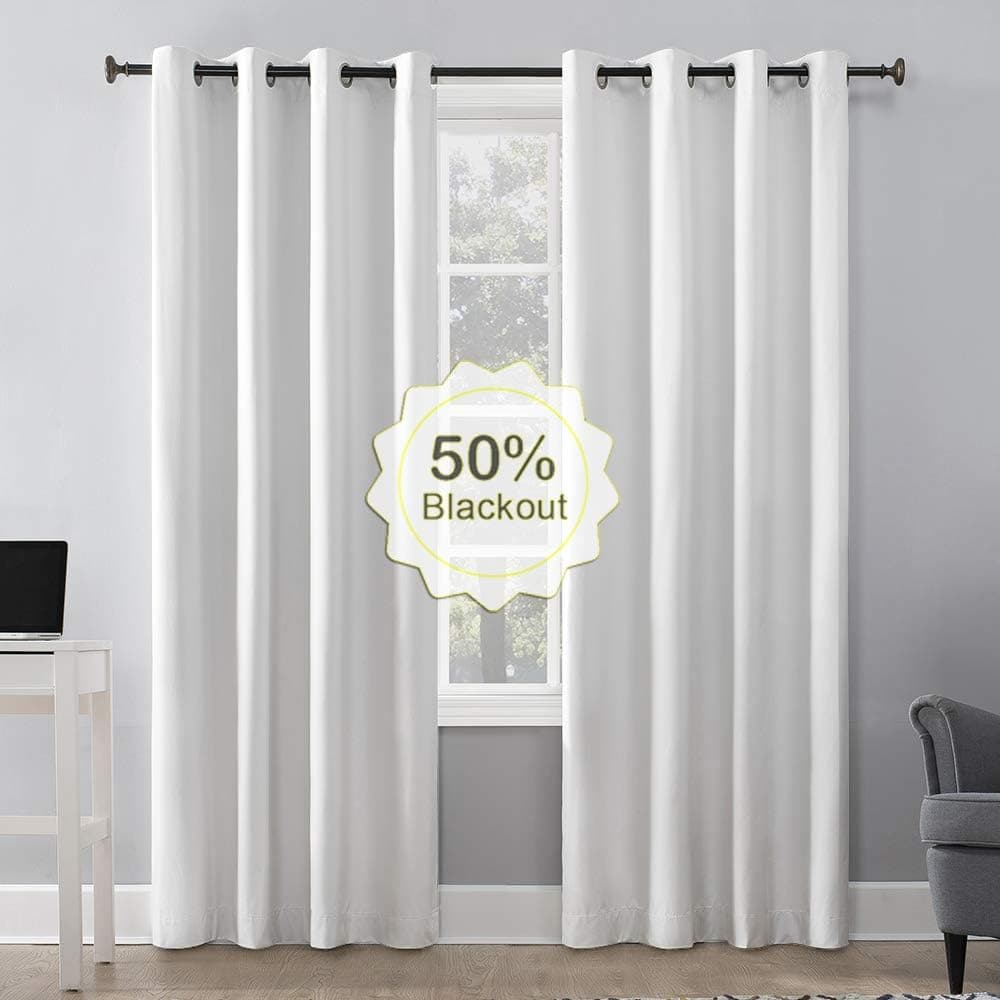 Room Darkening Thermal Insulated Living Room Curtains 84 Inches Long for Bedroom 2 Grommet Window Treatment PanelsThick Window Curtain Drapes with 50% Effect (Pure White, W52 x L84)