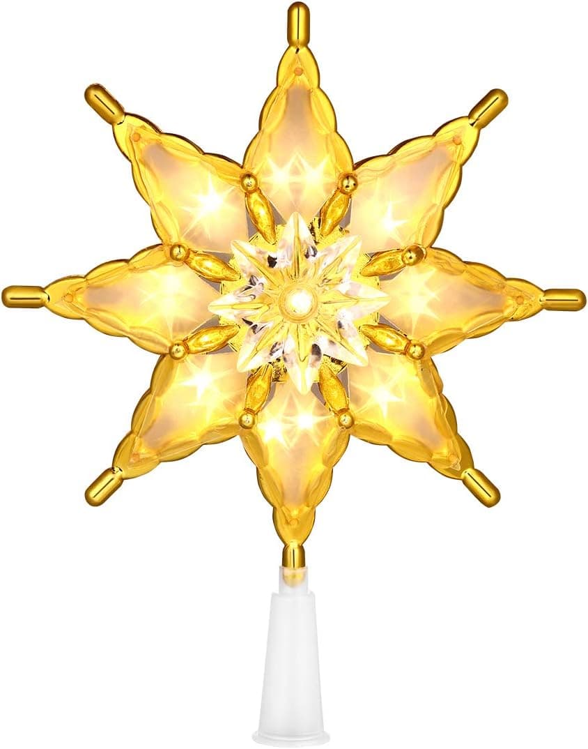 VALICLUD Christmas Tree Topper Star Fashion Xmas Tree Topper Star Battery Powered Charming Christmas Treetop Star Golden Xmas Treetop Ornament (US Plug)