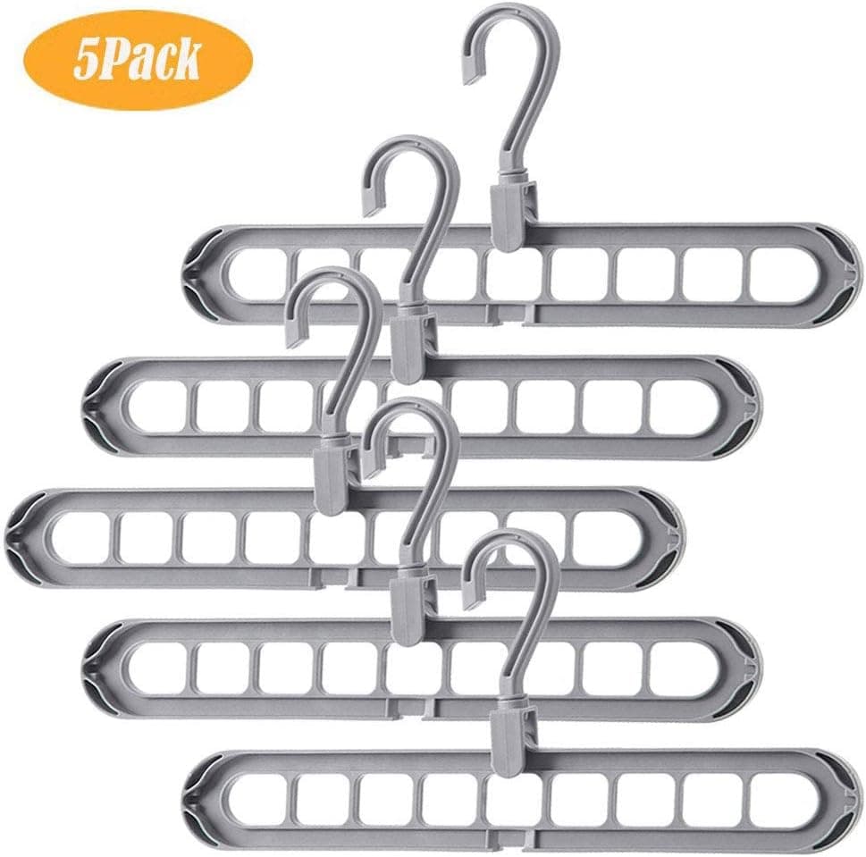 doublesmt Rotate Anti-Skid Folding Hanger Magic Space Saving Hanger Clothes Hangers Organizer 9 Hole 360° Rotating Cascading 5 Pack Multi Magic Hook for Drying and Storage