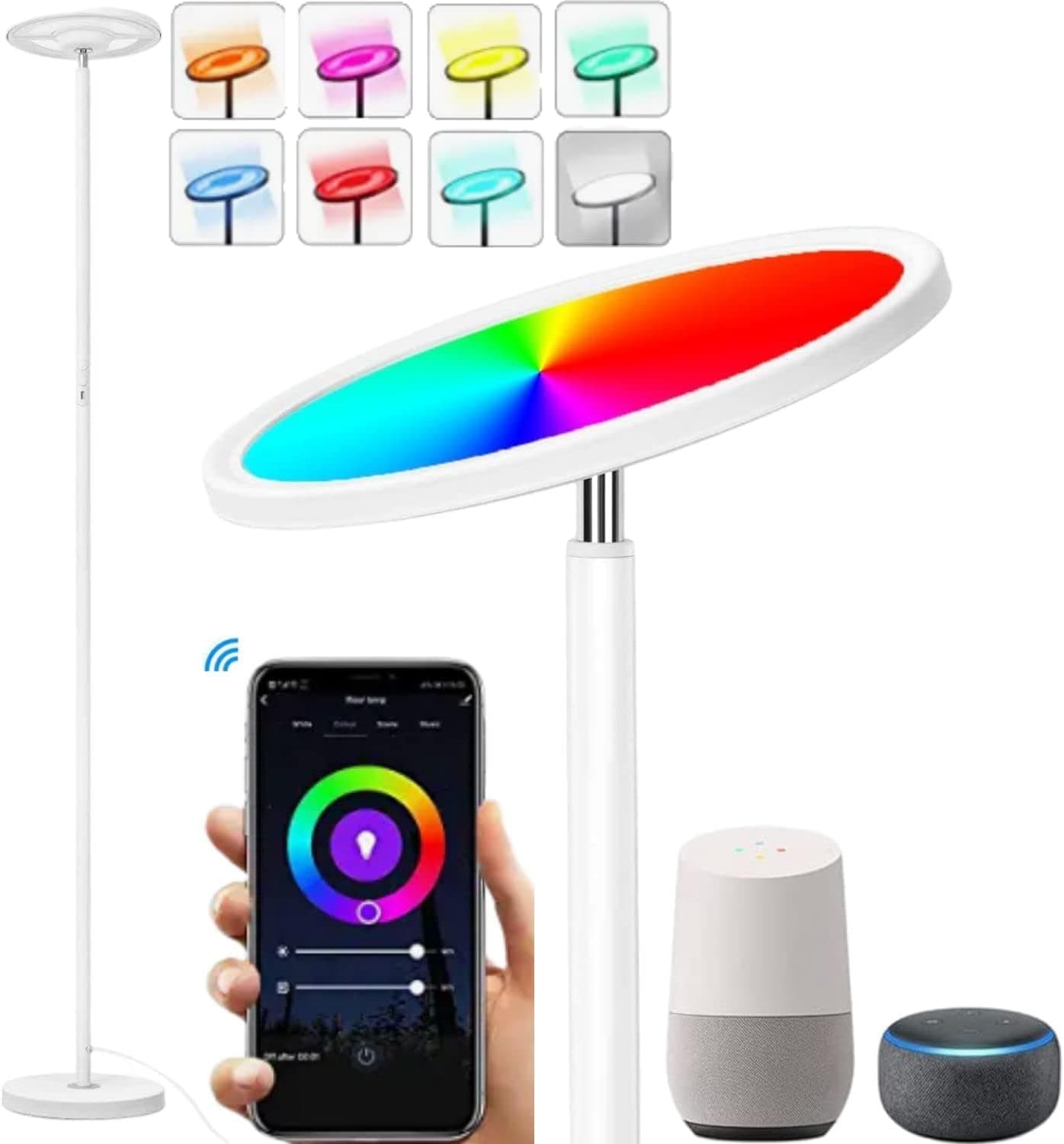 Smart Floor Lamp, 25W Super Bright Color Changing Dimmable Floor Lamp Work with Alexa Google Home, white floor lamp,tall smart floor lamp, led floor lamp color changing,for Living Room Bedroom Office