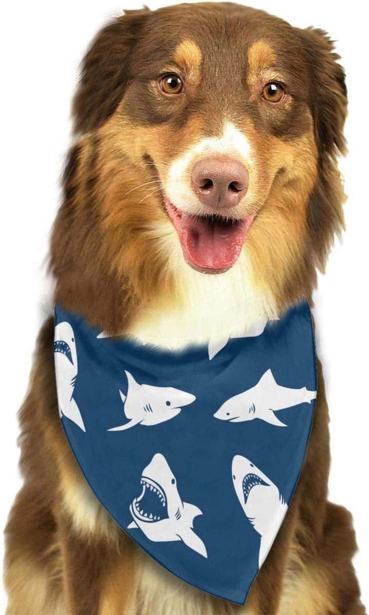 MODREACH Pet Dog Bandana Scarf Pack Triangle Bibs Shark Fierce Blue Kerchief Set Accessories for Small to Large Dogs Cats Pets