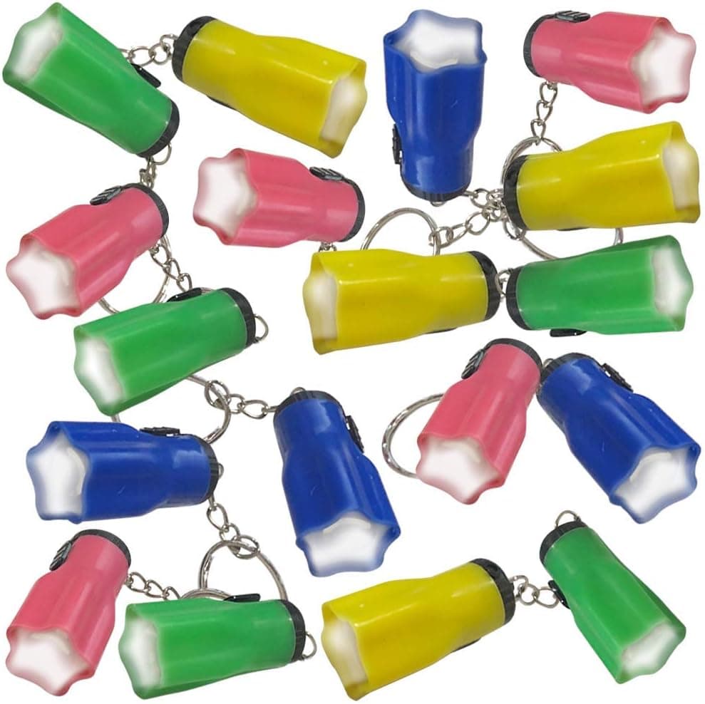 ArtCreativity Star Shaped Flashlight Keychains, Pack of 24, LED Key Chains in Assorted Colors, 1.5 Inch Durable Plastic Keyholders, Birthday Party Favors, Goodie Bag Fillers for Kids