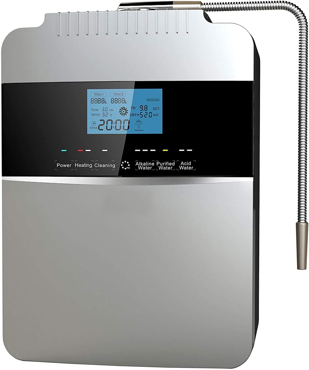 Water Purifier Machine Water Ionizer ORP+500 to -800 PH 2.5-11.2 Alkaline Acid Water Best Home Alkaline Water Filtration System/Instant heating58-136.4 °F/12,000 Liters Per Filter / 7 Water Settings