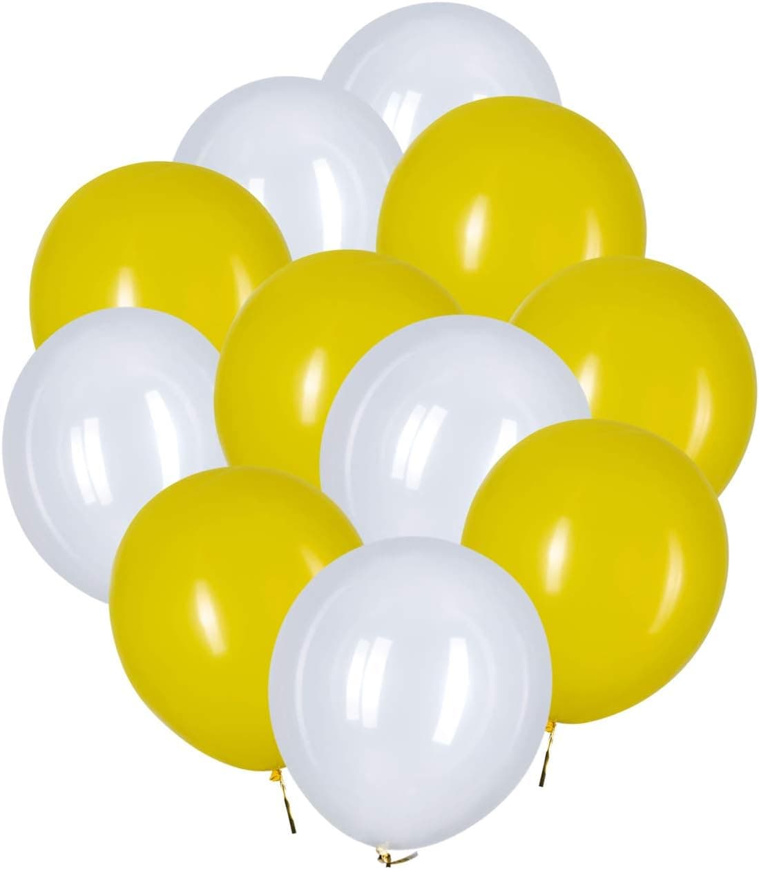 12 Inch Yellow and White Balloons Latex Helium Party Balloon Decorations,Pack of 50