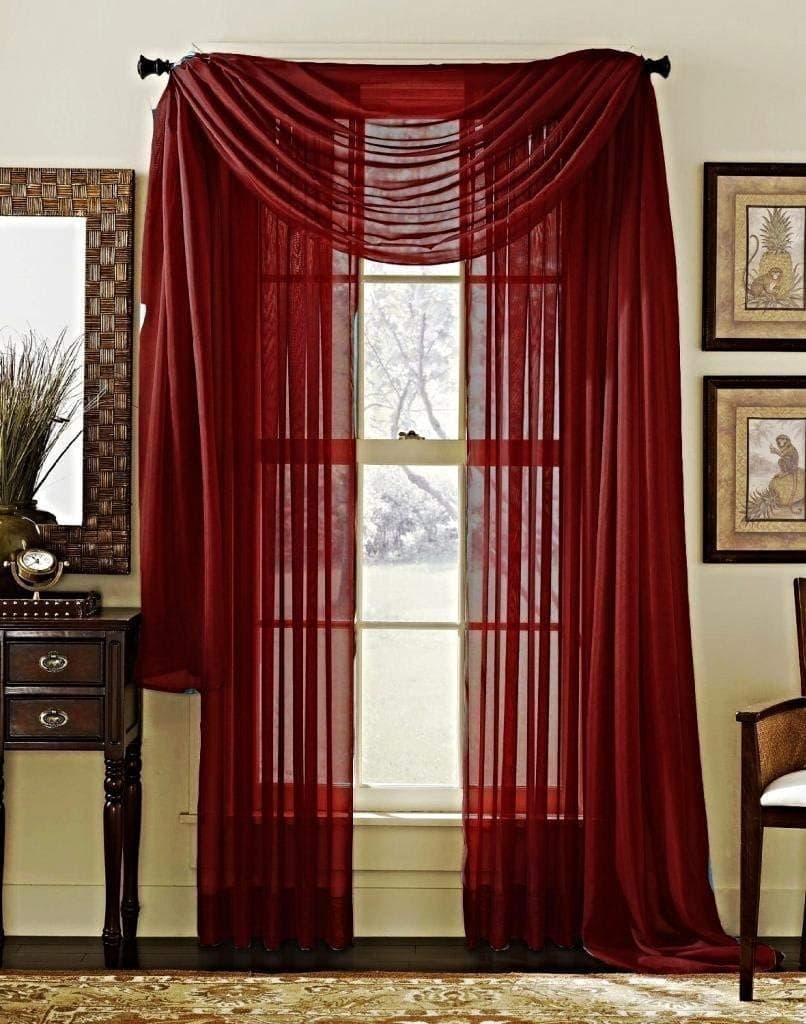 DIVAS COMFORT Sheer Voile Window Treatment Rod Pocket Curtain Set of 2 Panels 54 x 45 inches Long for Bedroom, Living Room and Kitchen (2 Panels: 54" W x 45" L, Burgundy)