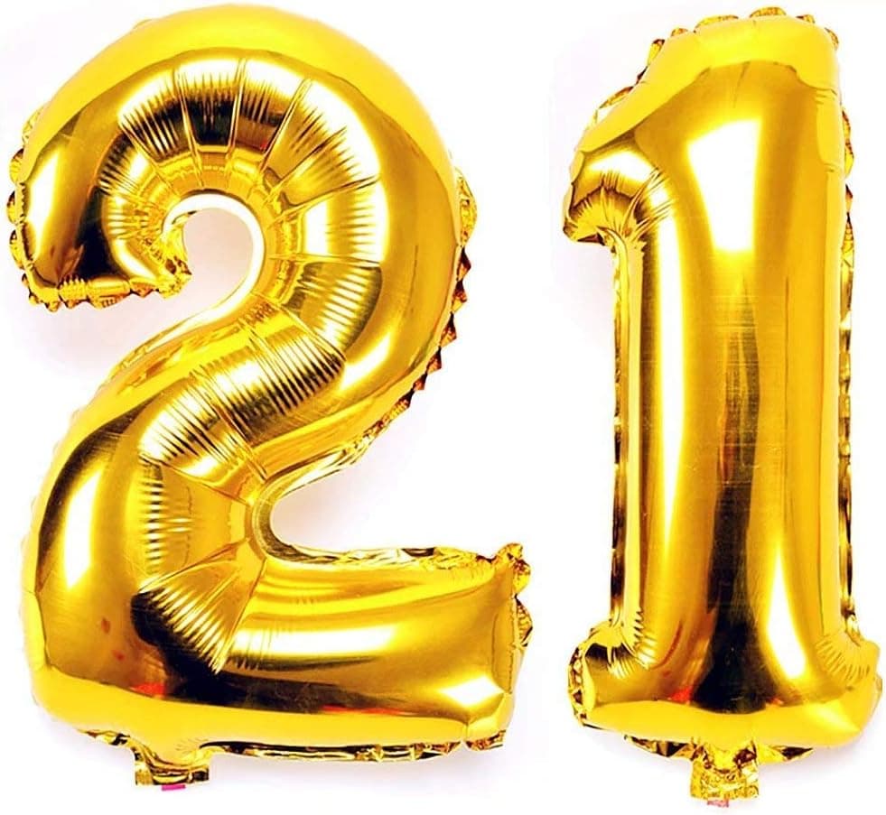 40 In Big Number 21 Balloons Gold Jumbo 21st Helium Number Balloons for Sweet 21 Birthday Party Decorations by AZOWA (Gold, 40 In)