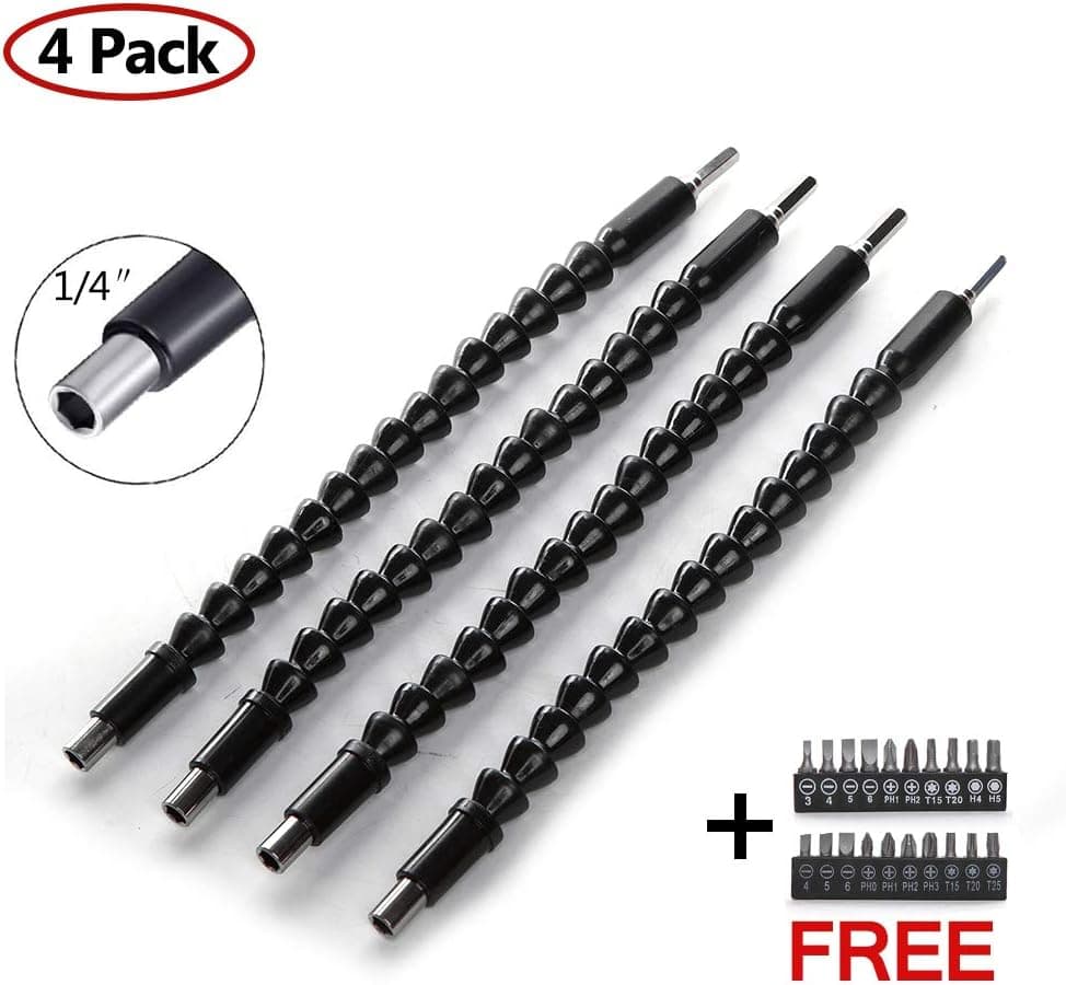 Zantle Flexible Drill Bit Extension - Magnetic Hex Soft Shaft, Flexible Screwdriver Extension for Connect Drive Shaft Tip Drill Bit Kit Adaptor (4ps)