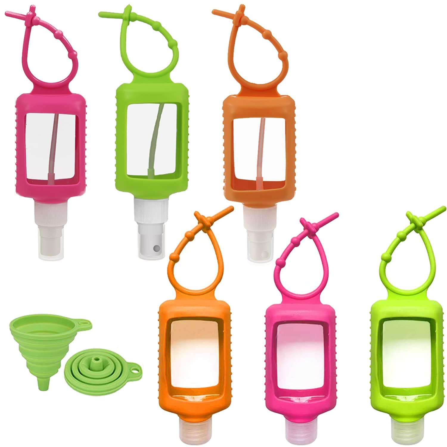 Travel Spray Bottle Holder With Keychain: 6PCS 2oz / 60ml Empty Small Fine Mist Spray Bottles - Portable Refillable Container Hand Sanitizer Holder for Essential Oil, Liquid, Misting, Perfume (6pcs)