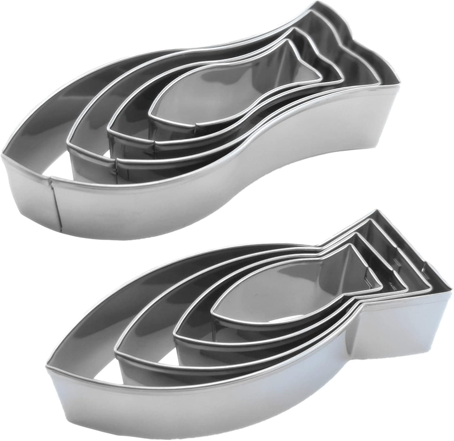 Fish Shaped Cookie Cutter Set of 8 pcs, Stainless Steel Jesus Fish Fondant Cutters (4 pcs Flat Tail Fish + 4 pcs Fork Tail Fish)