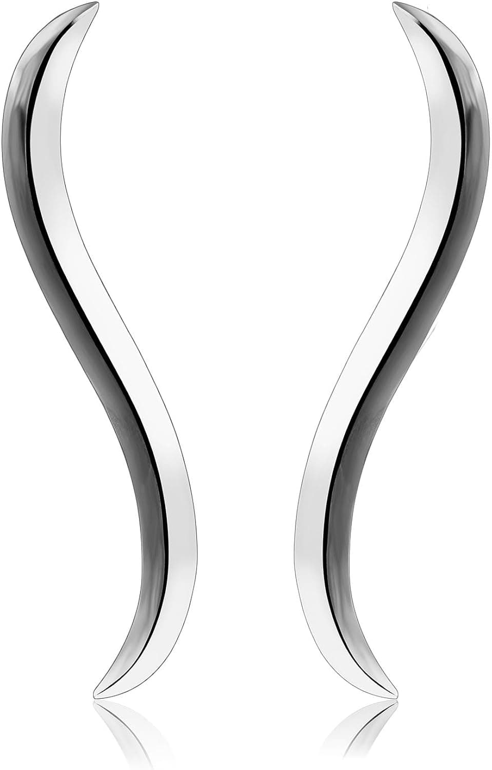 CIShop "Simple Wave" S925 Sterling Silver Ear Climber Crawler Cuff Earrings Hypoallergenic