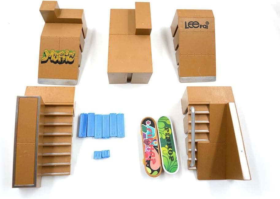 Kidsdream 5pcs Skate Park Kit Ramp Parts for Tech Deck Fingerboard Mini Finger Skateboard Fingerboards Ultimate Parks with 2PCS Finger Boards