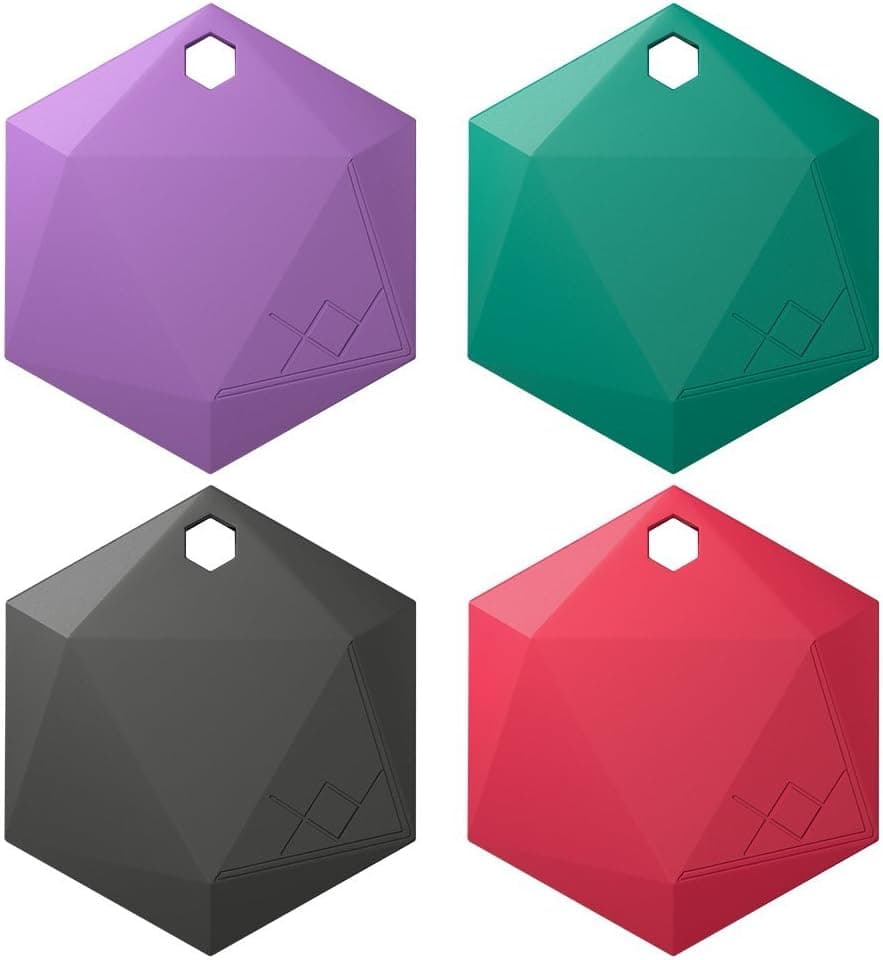 XY3.1 Item Finder by XY Findables | Bluetooth Item Locator | Find Your Lost Keys, Wallet, Phone, Etc | Bluetooth Low Energy 4.0 Tracker | Sleek Hex Design | QTY 4 (Amethyst, Jade, Onyx, Ruby)